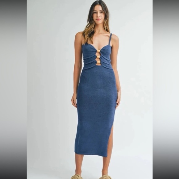 Mable Ocean Breeze Midi Dress in Luxe Blue 
size Large - Picture 4 of 12